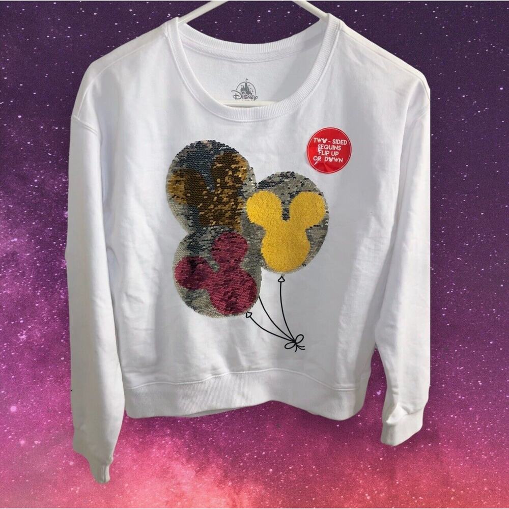 NWT Disney Parks Sweater Sweatshirt SIZE kids LARGE Mickey Balloon Flip Sequins